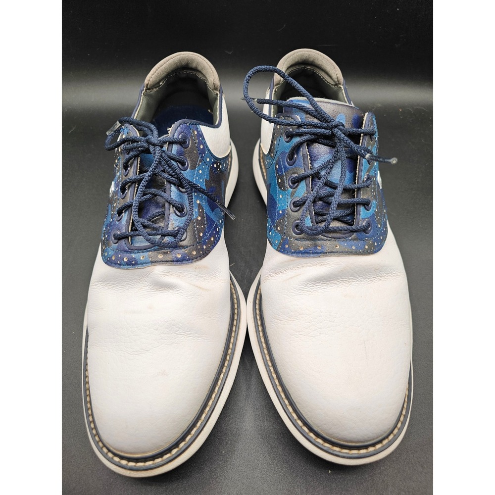 FootJoy Traditions 9.5 Golf Shoes White Blue Camo Saddle Spiked Leather Mens